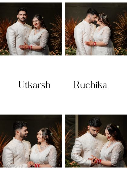 A collage of beautiful couple portraits from their engagement day, showcasing their love and happiness from every angle.