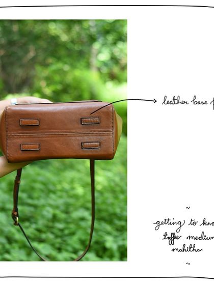 We add leather base feet to our structured bags like the Medium Mahitha. This small detail helps protect the bottom of your bag from scuffs and dirt, ensuring it stays beautiful for years to come.