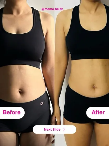 A clear before and after showing a significant reduction in belly fat and improved body tone. This was achieved in just 4 weeks with a balanced approach to fitness and nutrition.