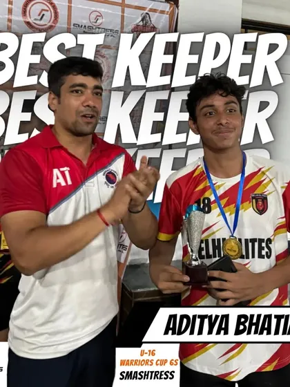 Aditya Bhatia, awarded Best Goalkeeper of the U-16 Warriors Cup 6s for his outstanding saves.