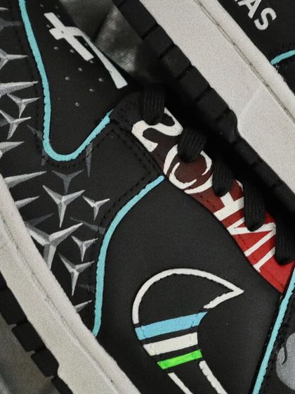 Another detail shot of the F1 Dunks. I included the iconic three-pointed star pattern and the team's signature colors to make this design instantly recognizable to any fan.