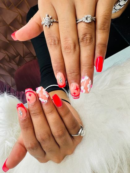 Another angle of this fun, dreamy cloud nail art, showing how the 3D texture really makes the design pop.