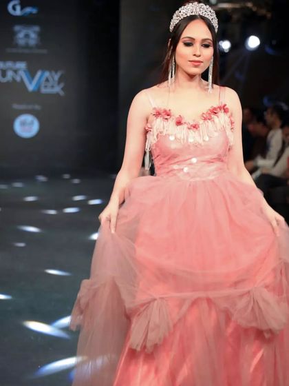 Another angle of the show-opening gown, highlighting the sequined bodice and delicate straps. My goal was to create a look that felt both grand and modern for the runway.