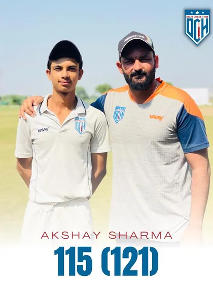 Celebrating Akshay Sharma's century in the same match where Swarnim scored a double. Our batsmen hunt in packs.