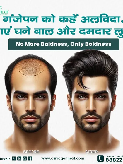 This before-and-after comparison shows how we turn baldness into boldness. A well-executed hair transplant doesn't just add hair, it restores your entire look.