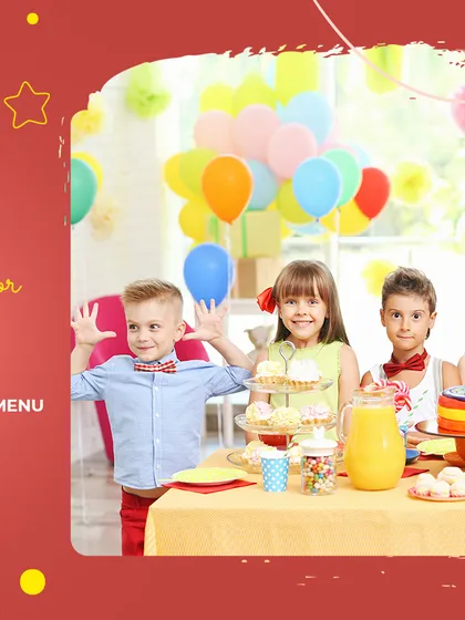 Choosing the right menu is key to a successful kids' party. This image, taken from my blog, shows a group of happy children at a party table, representing my expertise in creating delightful bites for your little ones.