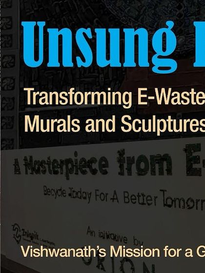 This promotional image for my documentary "Unsung Hero" features the 'Sanketana' mural. The film explores my mission to transform e-waste into vibrant art and inspire a greener tomorrow through creativity and activism.