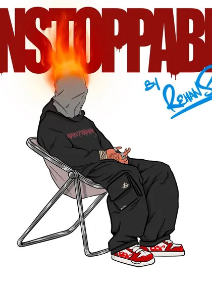 This cover art for Rehan Shaikh's "UNSTOPPABLE" is all about capturing a feeling. I designed a faceless character in a relaxed pose but with his head literally on fire, representing an unstoppable creative force. It's a clean, modern illustration style that tells a story.