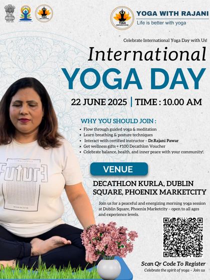 The official poster for my International Yoga Day session at Decathlon Kurla. These events are open to all ages and experience levels, creating a welcoming space for the entire community.