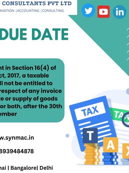 A reminder on a critical deadline from Section 16(4) of the CGST Act. You cannot claim Input Tax Credit for an invoice or debit note after the 30th of November following the end of the financial year.