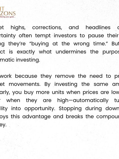 A market dip is an opportunity, not a setback. This bulletin explains why pausing your SIPs during a downturn undermines the core advantage of systematic investing, which is to accumulate more units when prices are low.