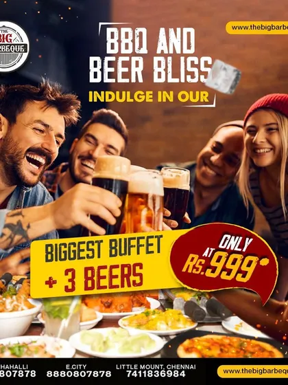 BBQ and beer bliss awaits. Indulge in our biggest buffet plus three beers for just ₹999 and gather your friends for a feast to remember.