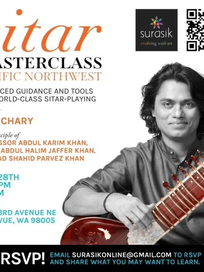 An announcement for a sitar masterclass I hosted in the Pacific Northwest during my USA tour. I offer advanced guidance and tools for world-class sitar playing to students abroad as well.