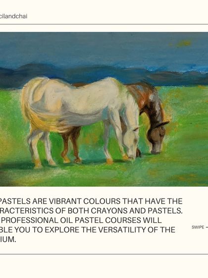 Oil pastels have the characteristics of both crayons and pastels, making them incredibly versatile. Our courses will help you explore this unique medium through subjects like these horses.
