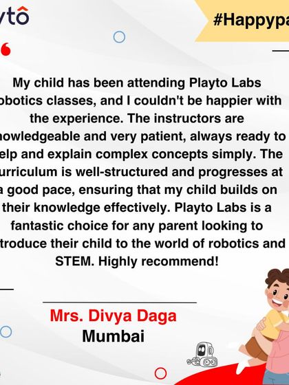 A mother from Mumbai couldn't be happier with the experience. She praises the knowledgeable and patient instructors, the well-structured curriculum, and recommends us for any parent looking to introduce their child to STEM.