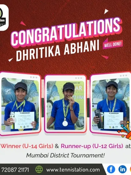 A fantastic performance by Dhritika Abhani, who became the Winner in U-14 Girls and Runner-up in U-12 Girls at the Mumbai District Tournament.