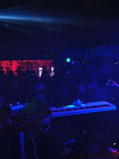 A wider view of the stage at Antisocial, Mumbai. Even in a solo setup, the goal is to fill the room with warmth and music.