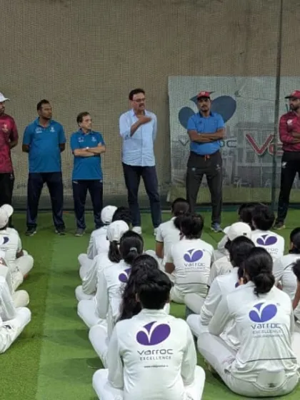 Explaining a crucial point to the junior batch of players, who are the future of the academy.
