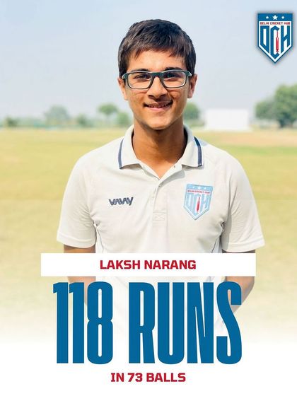 A brilliant century from Laksh Narang, scoring 118 runs off just 73 balls. This is explosive batting at its best.