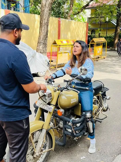 An animated discussion during a training session. I use real-world scenarios to explain road safety and defensive riding tactics.