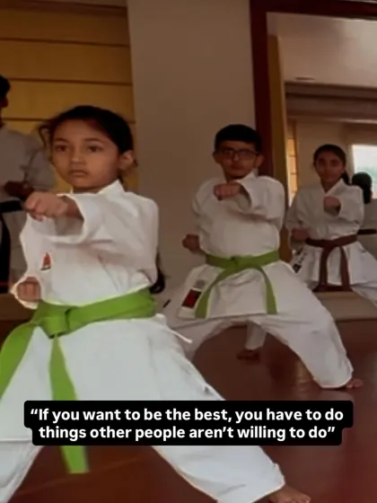 Focus and discipline are instilled from the very beginning. This young student in my kids' karate program demonstrates a strong forward stance and punch, showing the concentration we cultivate in even our youngest members.