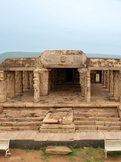 The ruins of a temple inside the Gandikota fort, showcasing the beautiful stone architecture of the past.
