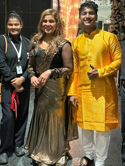 With our wonderful client Tina and my team at her Diwali party. We are grateful for clients who trust us to make their celebrations special.
