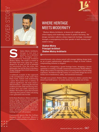 It was an honor to be featured in this cover story for Interiors & Decor magazine. The article delves into our design philosophy of "Where Heritage Meets Modernity," which is at the core of everything we do.