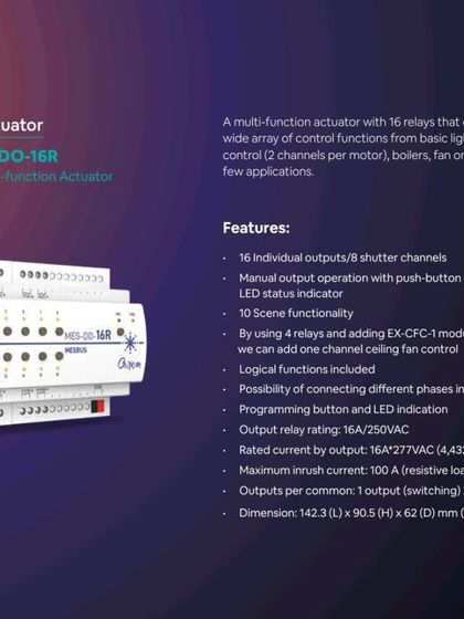 At the core of our robust automation systems is advanced hardware like this 16-channel multi-function actuator. This KNX-certified component allows for complex control functions, including lighting scenes, shutter control, and fan operation, ensuring reliable performance.