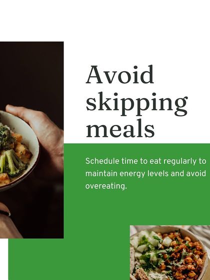 Avoid skipping meals when you're on a business trip. Scheduling time to eat regularly helps maintain your energy levels and prevents overeating later, which often happens when you let yourself get too hungry.
