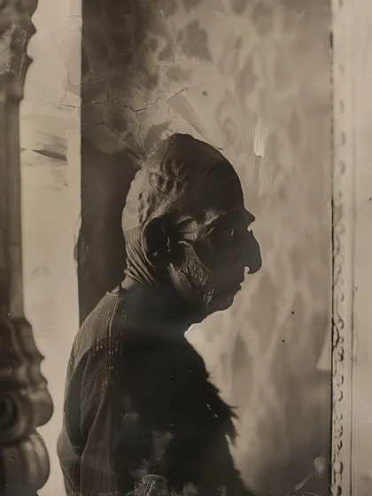 A profile shot of a strange, goblin-like figure, part of the 'once upon a time' series. The aged photo effect suggests this is a long-lost document of a real creature.