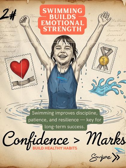 Confidence is more important than marks. Swimming builds emotional strength by improving discipline, patience, and resilience, which are key for long-term success.