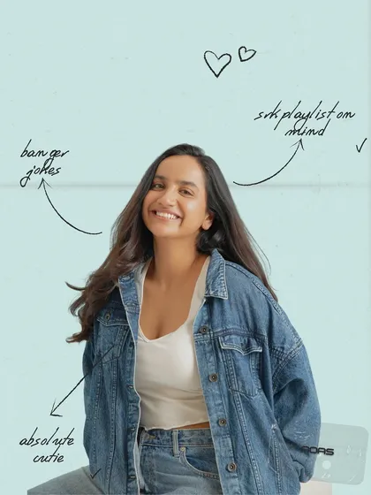 We added a playful touch to this portrait of Urooj Ashfaq with hand-drawn annotations, highlighting the fun and relaxed atmosphere of our artist portrait session.