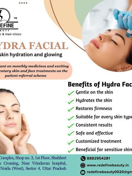 This informational graphic explains the benefits of a Hydrafacial, emphasizing that it is gentle, hydrating, and suitable for all skin types, including sensitive skin. It's a safe and effective treatment for consistent results.