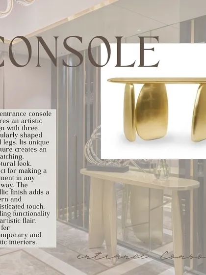 This entrance console features an artistic design with three irregularly shaped metal legs in a metallic finish. Its unique, sculptural look is perfect for making a statement in any entryway.