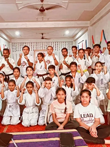 A group photo with all the students and examiners after the belt test. A day of hard work and achievement.
