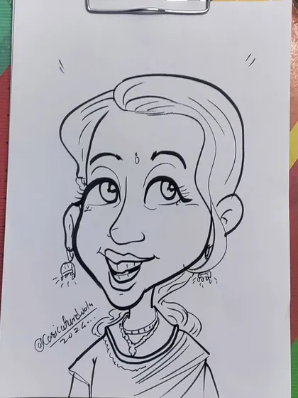 A lovely caricature of a woman in traditional attire. I enjoyed drawing the details of her jewelry.