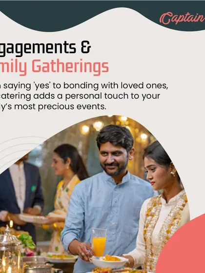 I add a personal touch to your family's most precious events, like engagements and gatherings. This image of a couple enjoying the food at their event highlights the warm and celebratory atmosphere I help create.