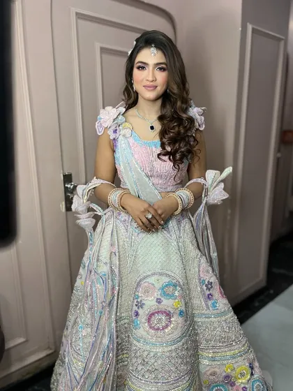 A full-length view of this stunning and unique engagement outfit.