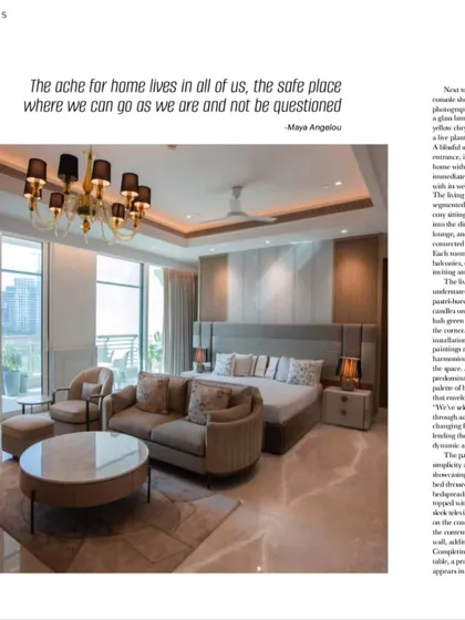 Featured in High5 Haute Homes, this bedroom from the Sekhri residence at DLF Camellias exemplifies understated elegance. The design features a plush headboard, a cozy seating nook, and large windows that fill the space with light.