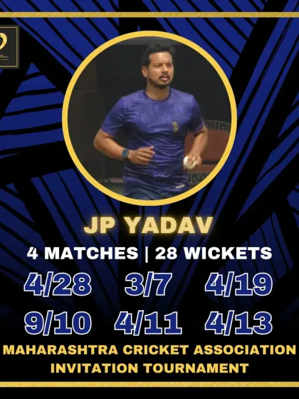 An unbelievable performance by left-arm seamer JP Yadav, claiming 28 wickets in just 6 innings in an invitation tournament.