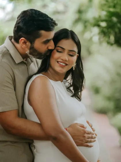 A quiet moment for an expecting couple during their outdoor maternity photoshoot in Delhi. I focused on natural light and their gentle connection to capture the peaceful anticipation of parenthood.