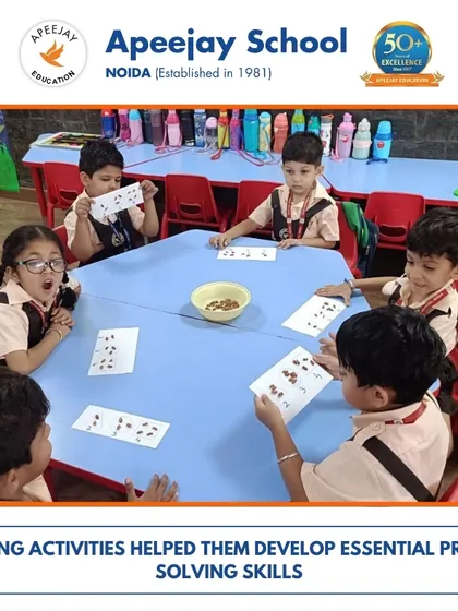 Grouping activities, like this one involving matching beans to patterns, helped our nursery students develop essential problem-solving skills in a collaborative and engaging setting.