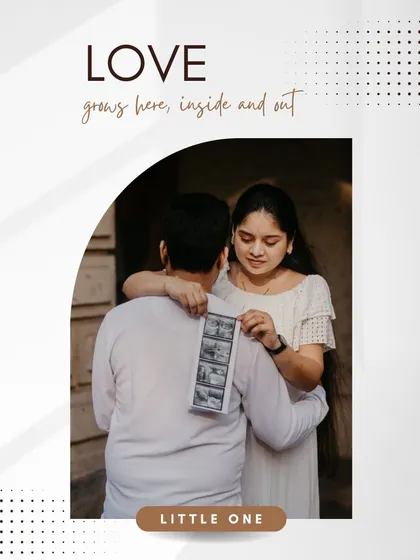 A beautifully designed image with the phrase 'Love grows here, inside and out', featuring the couple with their ultrasound picture.