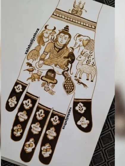 A clear shot of the completed Lord Shiva and animals design, a testament to advanced figure work.