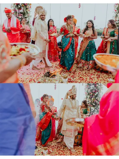 The 'Saptapadi' or seven steps around the sacred fire, a pivotal ritual in a Hindu wedding ceremony.