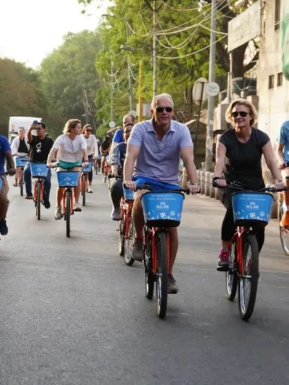 A great shot of our World Bicycle Day group ride, with local enthusiasts and international guests cycling together.
