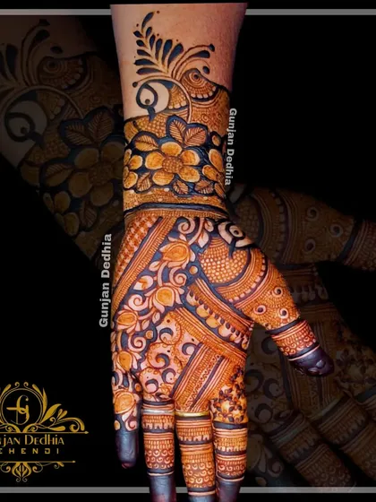 A beautiful blend of floral and peacock motifs. The intricate details and shading give this traditional design a modern and artistic feel.