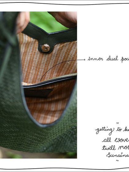 The inner dual pocket of the All Woven Twill Moss Sunaina, providing secure storage for your valuables.