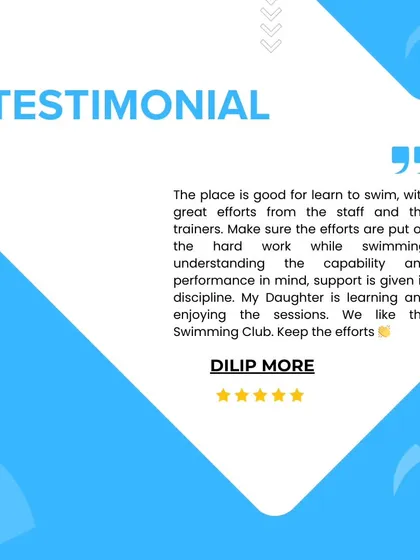 "Support is given in discipline." We appreciate this feedback from Dilip. We believe in balancing hard work with encouragement to help every swimmer perform their best.